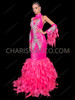 Neon Pink Fantasy Drag Queen Mermaid Gown with Tassel Sleeves