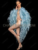 Blue Ruffled Organza Drag Show Time Jacket with Flowing Fringe