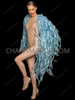 Blue Ruffled Organza Drag Show Time Jacket with Flowing Fringe