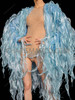 Blue Ruffled Organza Drag Show Time Jacket with Flowing Fringe