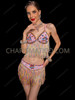 Pastel Rainbow Sequin Bra and Fringe Skirt Samba Set 