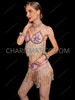 Pastel Rainbow Sequin Bra and Fringe Skirt Samba Set 