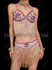 Pastel Rainbow Sequin Bra and Fringe Skirt Samba Set 