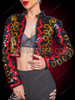 Black Multicolor Sequin Zigzag Cropped Matador-Style Performance Jacket