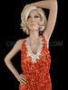 Orange Salsa Latin Dance Sequin Fringe Dress With Crystal Necklace
