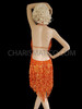 Orange Salsa Latin Dance Sequin Fringe Dress With Crystal Necklace