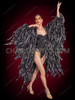 Black Ruffled Organza Drag Show Time Jacket with Flowing Fringe