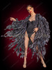 Black Ruffled Organza Drag Show Time Jacket with Flowing Fringe
