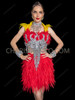 Red Phoenix Flame Feather Showgirl Bra and Skirt