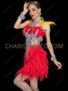 Red Phoenix Flame Feather Showgirl Bra and Skirt
