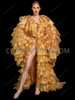 Golden Mirage Layered Ruffle Fantasy Drag Queen Show Coat