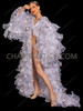Celestial Stardust Ruffle Organza Drag Show Coat with Sequin Trim