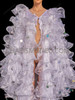 Celestial Stardust Ruffle Organza Drag Show Coat with Sequin Trim
