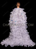 Celestial Stardust Ruffle Organza Drag Show Coat with Sequin Trim