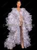 Celestial Stardust Ruffle Organza Drag Show Coat with Sequin Trim