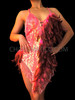 Coral Pink Salsa Styled Beaded, Sequined, And Feathered  Halter Dress