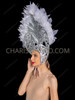 Silver Rhinestone Fantasy Headdress with White Organza Leaf Plumes