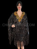 Black Sequin Fringe Drag Queen Dress with Gold Floral Neckline