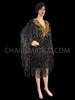Black Sequin Fringe Drag Queen Dress with Gold Floral Neckline
