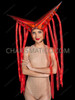 Electric Red LED Horn Headdress with Flowing Light Strands