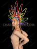 Rainbow Pride Crystal Burst Carnival Headdress with Beaded Fringe