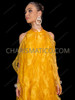 Drag Queen Flowing Gown with Cascading Organza Tassels
