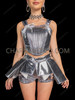 Futuristic Silver Vinyl Warrior Top and Skirt Set 