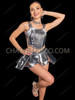 Futuristic Silver Vinyl Warrior Top and Skirt Set 