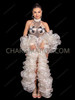 Ivory Pearl Iridescent Organza Ruffle Boa with Sequin Trim