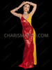 Red and Yellow Two-Tone Sequin Evening Gown