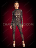 Black Sheer Illusion Long Sleeve Sequin Catsuit