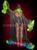 Rainbow Ruffle Boa Sheer Black Organza Drag Show Coat