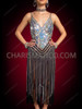 Iridescent Sequin Bodysuit with Dramatic Long Fringe Skirt