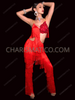 Red Floral Applique Fringe Latin Dance Jumpsuit