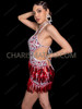 Stage-Ready Red Teardrop Sequin Fringe Cabaret Dress
