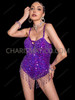Purple V -Shape Sequin Cabaret Full Back Bodysuit