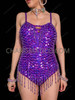 Purple V -Shape Sequin Cabaret Full Back Bodysuit
