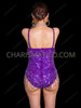 Purple V -Shape Sequin Cabaret Full Back Bodysuit