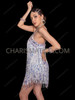 Iridescent Crystal and White Sequin Fringe Latin Dance Dress