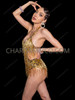 Golden ฺBeaded Fringe Leopard Latin Dance Bodysuit