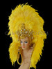 Floral Patterned Gold Bead Trimmed Yellow Feathered Collar And Headdress