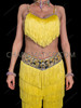 Yellow Fringe Latin Dance Pants Set with Sequin Bra Top