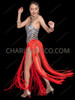 Blazing Iridescent sequin Bodysuit with Ultra-Long Red Fringe