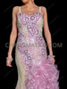Pastel Sparkle Mermaid Drag Gown with Cascading Pink Ruffle 