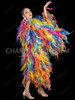 Rainbow Explosion Thigh-Length Organza Ruffle Drag Coat 