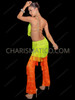 Neon Lime and Orange Asymmetric Fringe Latin Dance Jumpsuit Pants