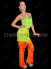 Neon Lime and Orange Asymmetric Fringe Latin Dance Jumpsuit Pants