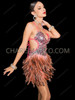 Pink Silver Sequin Brown Feather Cabaret Mini Dress 