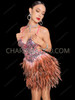 Pink Silver Sequin Brown Feather Cabaret Mini Dress 