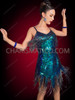 Iridescent Green Sequin Beaded Fringe Latin Dance Dress 